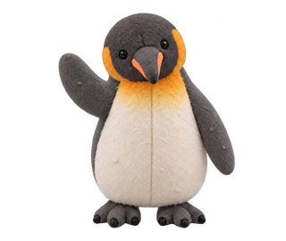 手を振るオウサマペンギンのぬいぐるみ